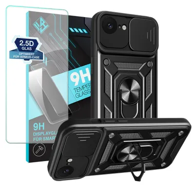 Produktbild von Armor Handyhülle für Apple iPhone 17e mit 9H Displayglas Displayschutz Kameraschutz Handy Panzer Case Cover Schutzhülle Outdoor Farbe: Schwarz