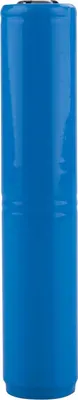 A close-up studio shot of a blue cylindrical battery.