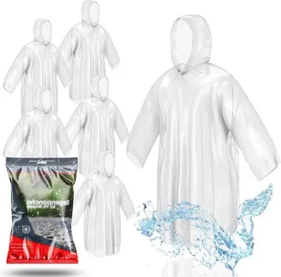 Immagine prodotto di Poncho impermeabile monouso con cappuccio, marca Famanu, trasparente