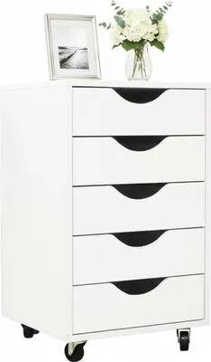 Immagine prodotto di Cassettiera con rotelle Relaxdays, 5 cassetti, LxPxA: 66,5x40x40 cm, cassettiera con rotelle, mobile da scrivania, bianco