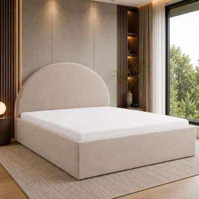Produktbild von GOLDSTOFF ARCADIA Polsterbett 140×200 mit Bettkasten | Modernes & komfortables Holzbett mit Stauraum | Elegantes Bett (Warmes Beige), KI-generiertes Bild