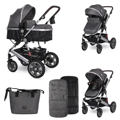 Produktbild von Lorelli Kinderwagen Lora faltbar Gummiräder Tragetasche Sportsitz Fußabdeckung grau schwarz