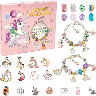 Produktbild von Nilnewuh Adventskalender 2025 Mädchen Schmuck DIY Armband Charms Perlen Einhorn Bastelset Weihnachtskalender Überraschungsgeschenk Frauen Kinder