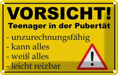 Produktbild von vianmo Blechschild 20x30 cm Vorsicht Teenager Teens Spruch Zitat in Pubertät Witz Humor Lustig Spaß Kids Kinder