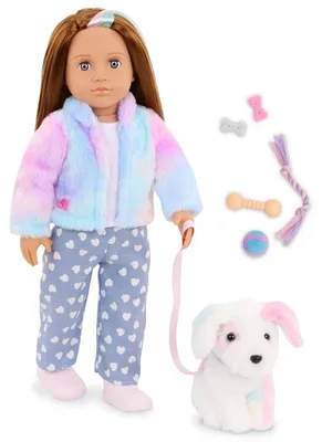Produktbild von 46 cm Puppe mit Regenbogen-Welpen Puppen Spielzeug ab 3 Jahren Skylar und Bow