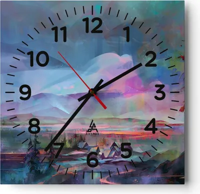 Produktbild von Wanduhr - Quadrat - Glasuhr - Berge Baum Wasser - 30x30cm - Schleichendes Uhrwerk - Lautlos - zum Aufhängen bereit - Dekoration Modern - Wanddekoration aus Glas - C4AC30x30-3919