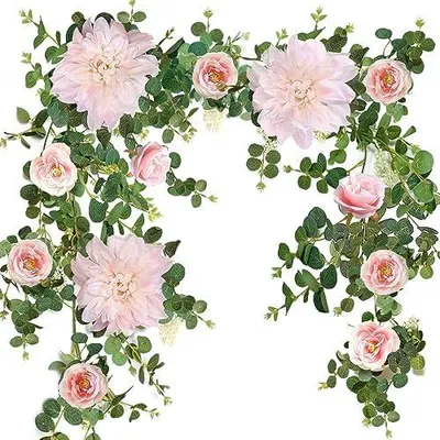 Produktbild von Grün, Eukalyptus Girlande Deko, Hochzeit Blumen, Bünstliche Blumengirlanden für Hochzeit Tür Dekoration Wand hängende Pflanze (Rosa)