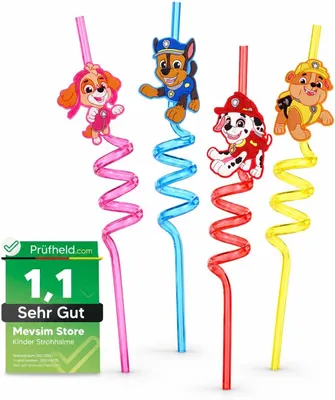 Produktbild von Paw Patrol Strohhalm Hartkunststoff - 4 Stk. bunt - Wiederverwendbare Hello Kitty Strohhalme für Party, Geburtstag, Deko, Weihnachten