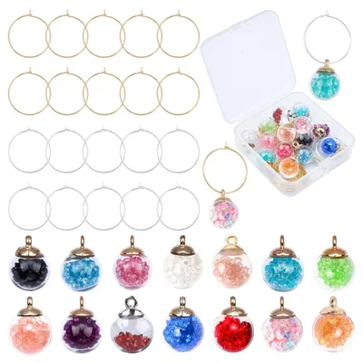 Weinglas-Anhänger-Set, 14 bunte Perlen + 20 Creolen