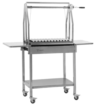 Imagen del producto de Barbacoa de acero inoxidable BBQ-Toro para asado, 119 x 45 x 135 cm, parrilla argentina para carbón con estantes laterales