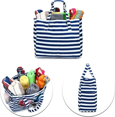 Produktbild von Große Kapazität Strandtasche, Multifunktional Badetasche, Wasserfest, Reise & Urlaubstasche, Blau-Weiß Gestreift