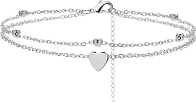 Produktbild von Zarte Fußkettchen, verstellbar, tragbar, doppellagig, Liebesherz, Damen-Fußkette für Zuhause-Silber