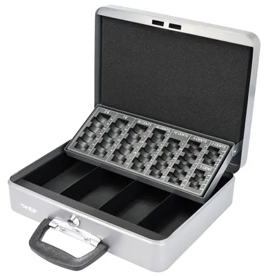 Geldkassette mit Tragegriff von HMF mit 30 cm Breite in Silber
