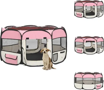 Produktbild von vidaXL Faltbarer Welpenlaufstall mit Tragetasche Rosa 125x125x61 cm -  Hundezwinger & -ausläufe
