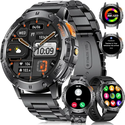 Produktbild von DREMAC Smartwatch Herren Militär 1.43 Zoll AMOLED Display 530mAh Akku 120 Sportmodi IP68 Wasserdicht Fitness Uhr mit Herzfrequenz und Schlafmonitor