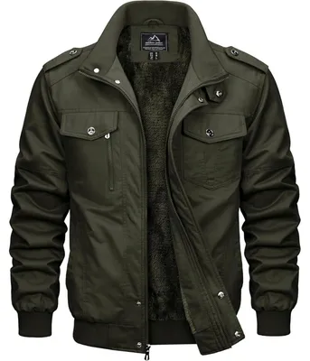 Immagine prodotto di Giacca invernale da uomo, imbottita, in pile, modello cargo, ideale per la stagione di transizione, in cotone, colore verde militare, taglia 3XL