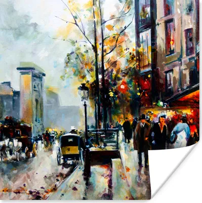 Produktbild von MuchoWow® Poster Gemälde - Stadt - Öl 75x75 cm - Wand Dekoration