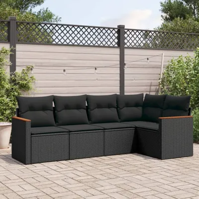 Produktbild von Design 5-tlg. Garten-Sofagarnitur mit Kissen Schwarz Poly Rattan, Gartenmöbel-Sets 2024 Neu