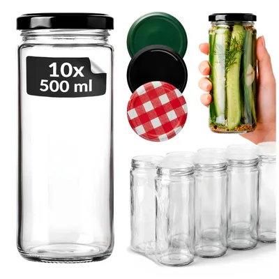 Zdjęcie produktu dla SuperButelki - 10x Słoiki szklane 500 ml z zakrętkami fi 63 mm, zestaw słoików 0,5 l wieczka, na przetwory, dżemy komplet 0,5l słoik + E-BOOK, Obraz wygenerowany przez AI