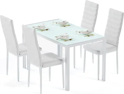 Produktbild von Bealife Essgruppe ,5-tlg(Esstisch und 4 stühlen), Küchentisch, Tischplatte aus glas