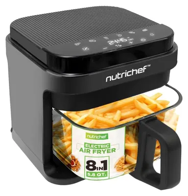Image de Friteuse à air chaud en verre - 5,5 litres - 8 programmes de cuisson - Panier en verre transparent