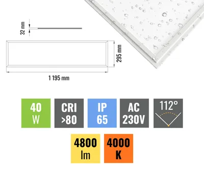 Obrázok produktu pre LED Solution Biely podhľadový LED panel 30 x 120cm 40W IP65 Premium 191407