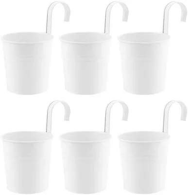 Produktbild von Ibenzoa® Vintage Metall-Hängetöpfe 6er-Set, Weiß – Ø 10 cm x H 16 cm, Eisen, mit Abflussloch & Haken für Balkon und Garten
