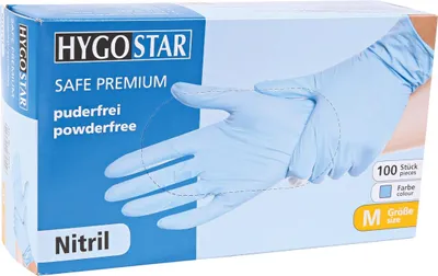 Immagine prodotto di Hygostar 27011 Nitrilhandschuhe Safe Premium blau Gr. 9/L puderfrei Spenderbox