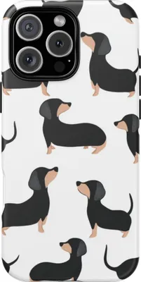 Produktbild von Verspieltes Dackel-Muster in Schwarz und Braun – Hülle Kompatibel mit iPhone 16 Pro Max