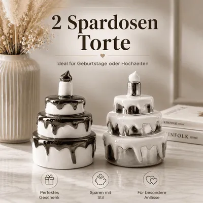 Produktbild von Spardose 2er Set Sparschwein Sparbüchse Keramik Hochzeit Geburtstag Geschenk