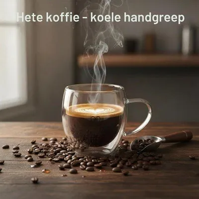 Productafbeelding van Dubbelwandige cappuccinoglazen, set van 4, 250 ml, dikkwandig met handvat, hartdesign, dubbelwandige koffieglazen