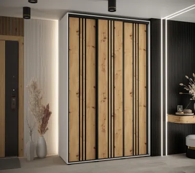 Obrázek produktu pro Šatní skříň ASIRI 6 - 150/60 cm, bílá / dub artisan / černá