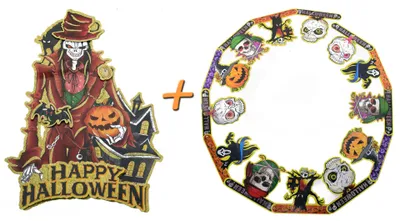 Produktbild von Halloween Deko 2er Set (Papier Girlande + Aufhängebild) Dekoration