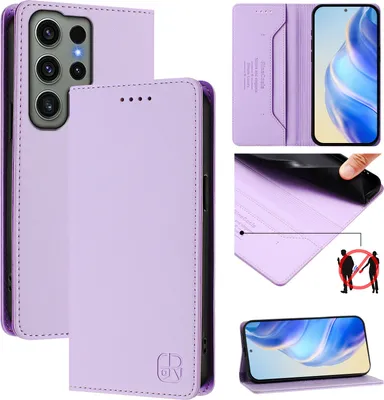 Obrázek produktu pro Kožené pouzdro pro Samsung Galaxy S23 Ultra, flipové pouzdro s přihrádkami na karty, peněženkou a stojánkem Fialový