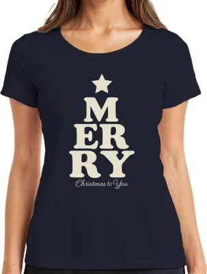Produktbild von MERRY Christmas Weihnachten Weihnachtsbaum Geschenk Vintage Retro Damen T-Shirt, Navy, XL