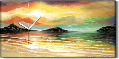 Produktbild von Leinwand Wanduhr Wandkunst Uhr 60x30 Malerei Abstraktes Meer Wellen Wolken Kunst - weiße Hände