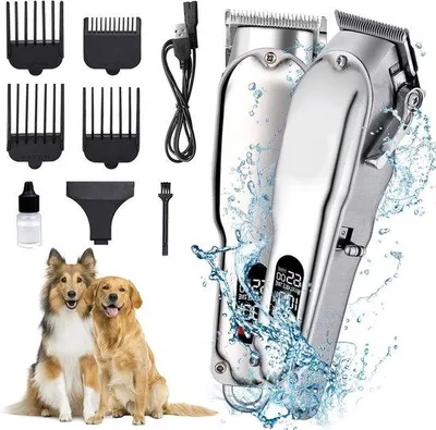 Image de Kit de tondeuse sans fil pour poils d'animaux avec lames en céramique - Tondeuse étanche pour chiens - Kit de toilettage professionnel comprenant 6 accessoires pour chats et chiens