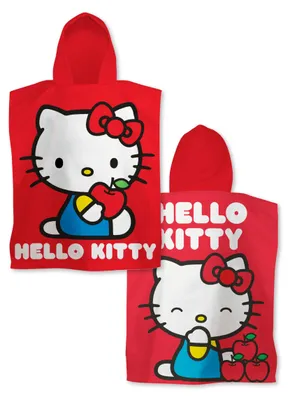 Immagine prodotto di Poncho-asciugamano con cappuccio ufficiale Hello Kitty | Sensazione di estrema morbidezza, design divertente
