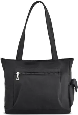 Produktbild von Unyqoos® Große leichte Schultertasche für Damen – 6 Fächer (3 außen/3 innen), Outdoor-Canvas, 41 x 28 x 15 cm, Schwarz, 220 g