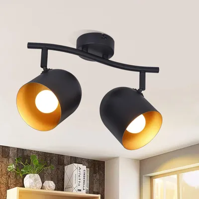 Image de ZMH Spot de plafond 2 flammes Vintage E14 Plafonnier cuisine en noir et or rétro rond Spots de plafond couloir orientables 350° Spots muraux Sans ampoules