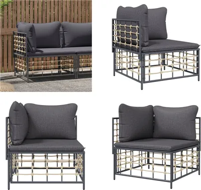 Immagine prodotto di vidaXL Divano da giardino ad angolo con cuscini grigio scuro in poly rattan - Divano da giardino ad angolo - Divani da giardino ad angolo - Divano da esterno ad angolo - Divano da terrazzo ad angolo