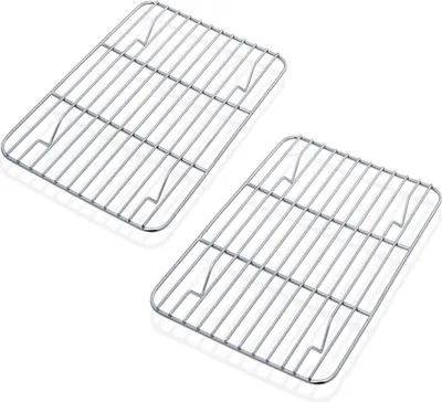 Zdjęcie produktu dla Zestaw 2 stojaków na ciasta ze stali nierdzewnej - Prostokątny 24,5 x 19 cm - Można myć w zmywarce - Wielofunkcyjny