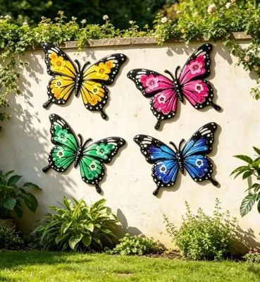 Metall-Schmetterlinge, 4er-Set, 17 cm, bunt, für Wand & Garten