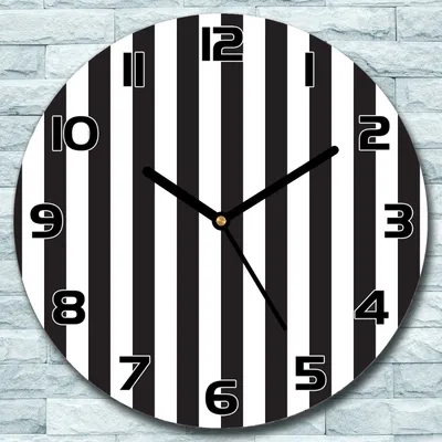Produktbild von Wanduhr aus Glas Rund fi 30 Weiße und schwarze Streifen Deko Schlafzimmer Büro