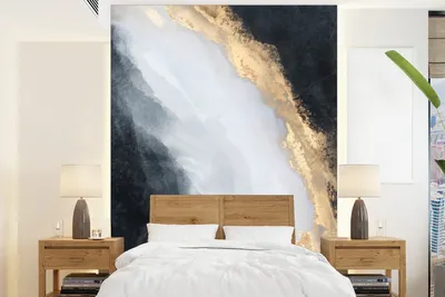 Produktbild von MuchoWow® Fototapete für Wohnzimmer oder Schlafzimmer Wandtapete Vinyl Motivtapete Abstrakt - Farbe - Gold - Schwarz - Marmor - 195x260 cm - Wandbild