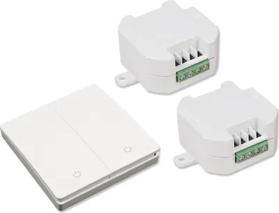 Zdjęcie produktu dla Bezprzewodowy zestaw przełączników McPower "Kinetic", 2x odbiornik + 2-drożny przełącznik ścienny, maks. 2300 watów