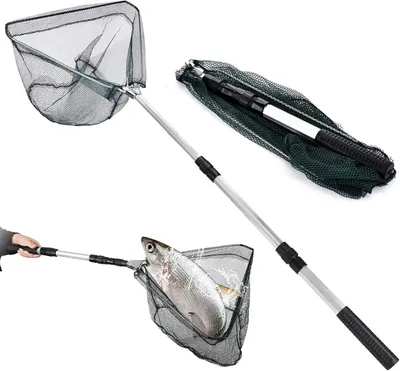 Immagine prodotto di Retino da pesca pieghevole, con asta telescopica da 120 cm e rete gommata