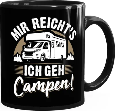 Produktbild von Kaffee-Tasse Camping Home is where the Stellplatz is Geschenke für Camper Wohnmobil Spruch lustig Moonworks® schwarz standard