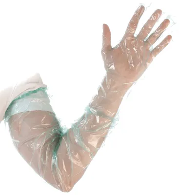 Produktbild von Veterinär Handschuhe 90 cm grün mit Gummizug SOFTLINE EXTRA LANG von HYGOSTAR