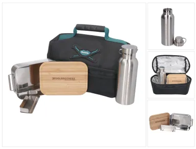 Produktbild von Toolbrothers Lunchpaket mit Makita Isoliertasche + Toolbrothers Fan Edelstahl Brotdose mit Bambus Deckel 1200 ml + Edelstahl Trinkflasche 500 ml